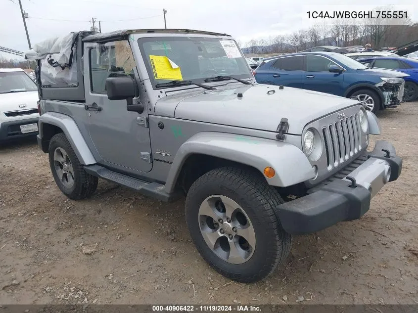 2017 Jeep Wrangler Sahara 4X4 VIN: 1C4AJWBG6HL755551 Lot: 40906422