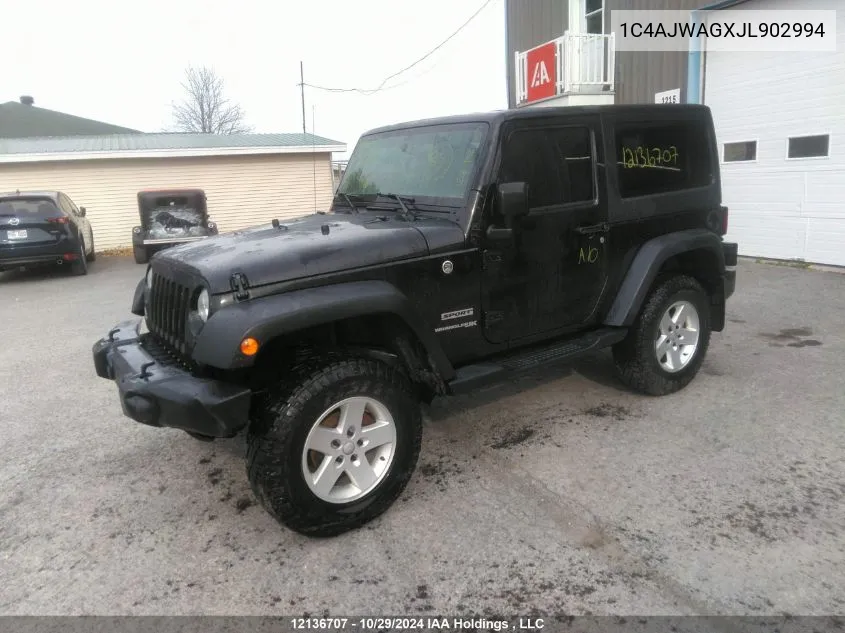 2018 Jeep Wrangler Sport VIN: 1C4AJWAGXJL902994 Lot: 12136707