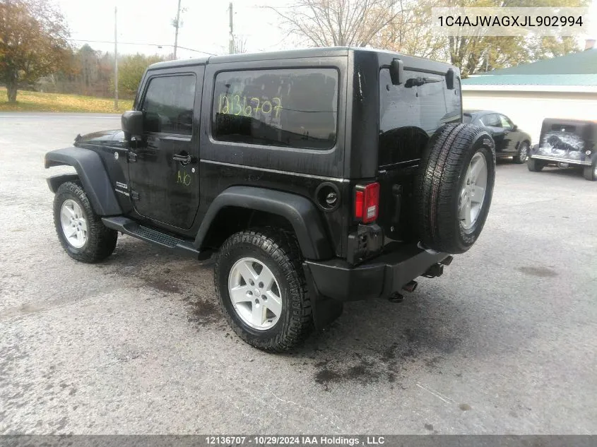 2018 Jeep Wrangler Sport VIN: 1C4AJWAGXJL902994 Lot: 12136707