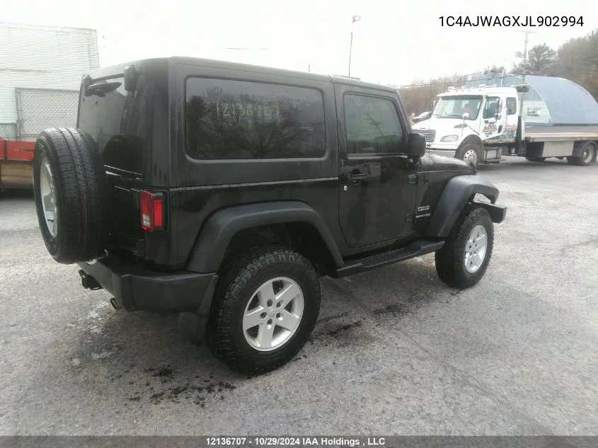 2018 Jeep Wrangler Sport VIN: 1C4AJWAGXJL902994 Lot: 12136707