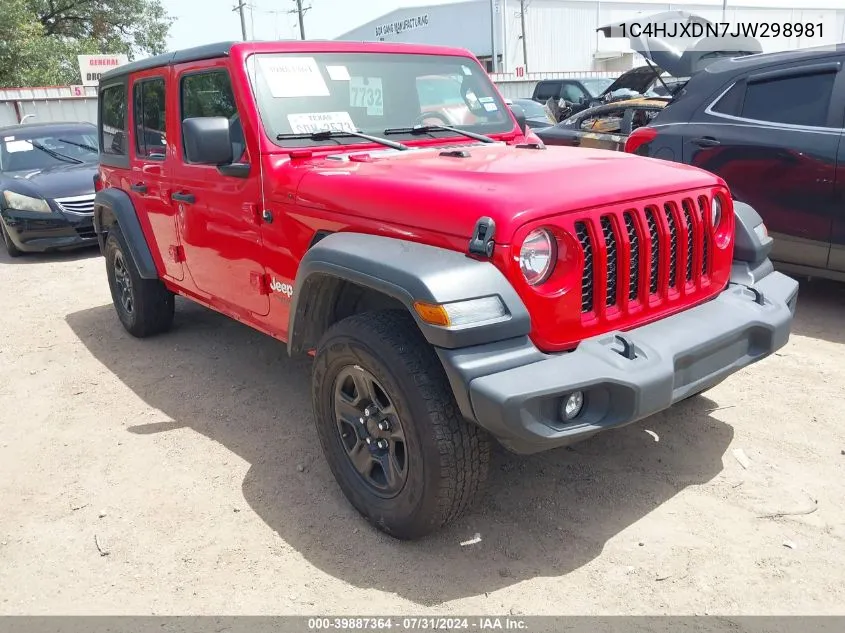 2018 Jeep Wrangler Unlimited Sport 4X4 VIN: 1C4HJXDN7JW298981 Lot: 39887364