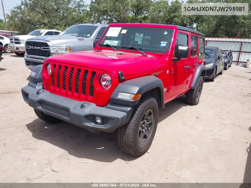 1C4HJXDN7JW298981 2018 Jeep Wrangler Unlimited Sport 4X4