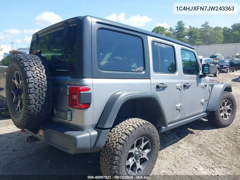 2018 Jeep Wrangler Unlimited Rubicon 4X4 VIN: 1C4HJXFN7JW243363 Lot: 40097821