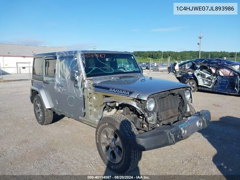 2018 Jeep Wrangler Jk Unlimited Sahara VIN: 1C4HJWEG7JL893986 Lot: 40114087