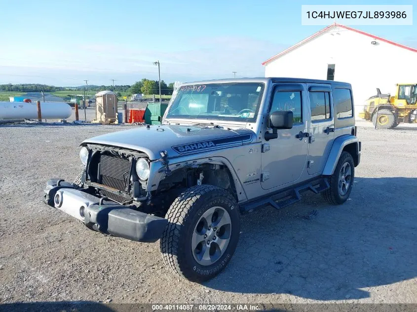 2018 Jeep Wrangler Jk Unlimited Sahara VIN: 1C4HJWEG7JL893986 Lot: 40114087