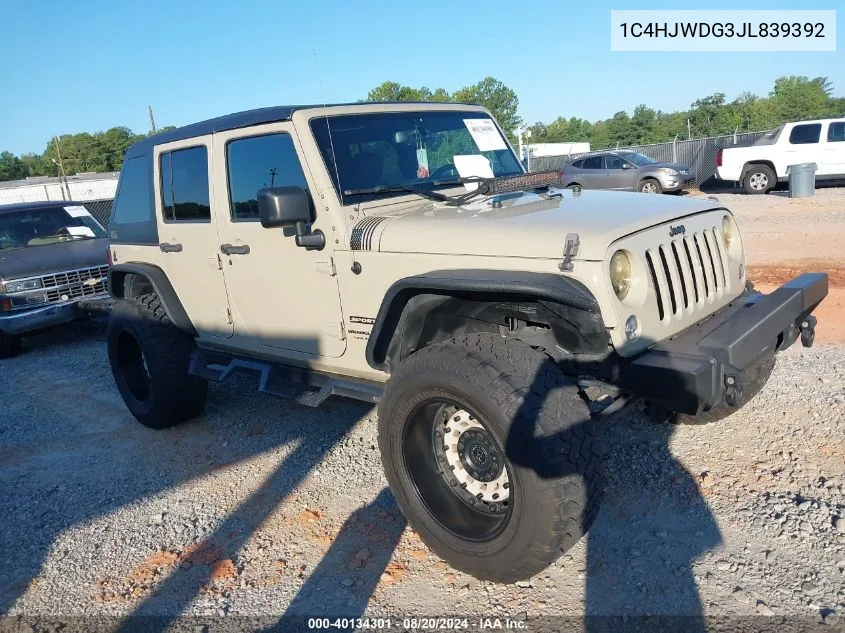 2018 Jeep Wrangler Jk Unlimited Sport S 4X4 VIN: 1C4HJWDG3JL839392 Lot: 40134301