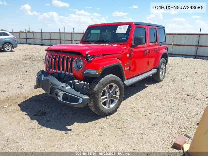 2018 Jeep Wrangler Unlimited Sahara 4X4 VIN: 1C4HJXEN5JW243685 Lot: 40184701