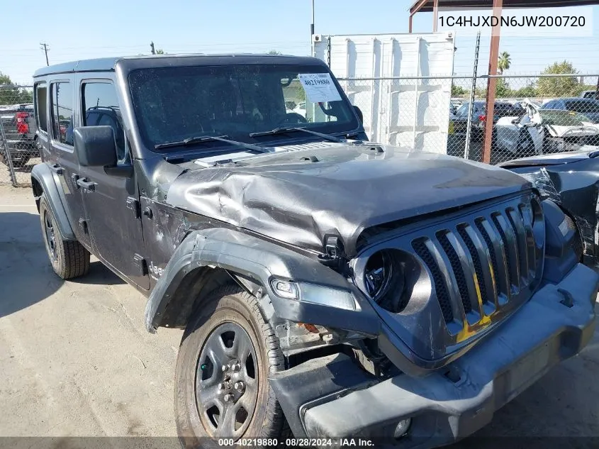 2018 Jeep Wrangler Unlimited Sport 4X4 VIN: 1C4HJXDN6JW200720 Lot: 40219880