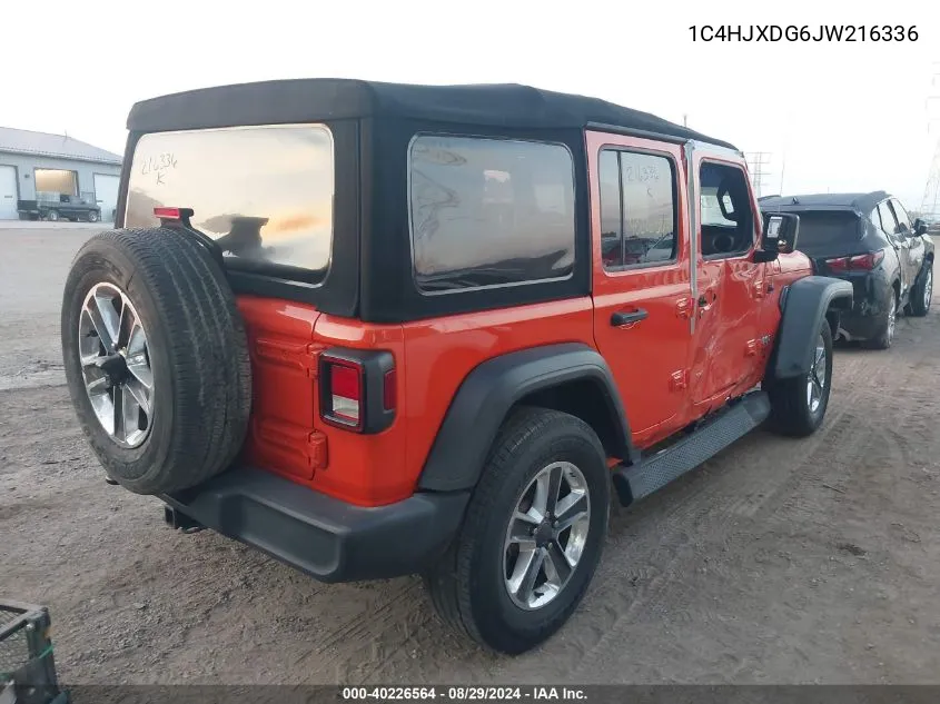 2018 Jeep Wrangler Unlimited Sport S 4X4 VIN: 1C4HJXDG6JW216336 Lot: 40226564