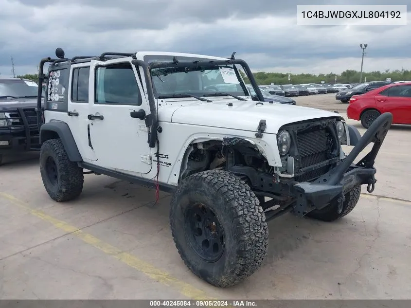 2018 Jeep Wrangler Jk Unlimited Sport S 4X4 VIN: 1C4BJWDGXJL804192 Lot: 40245084