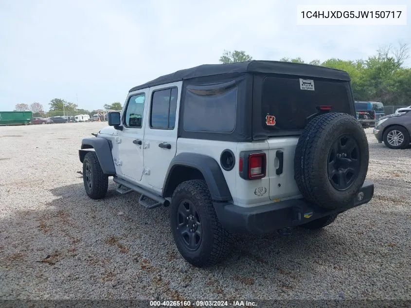 2018 Jeep Wrangler Unlimited Sport 4X4 VIN: 1C4HJXDG5JW150717 Lot: 40265160