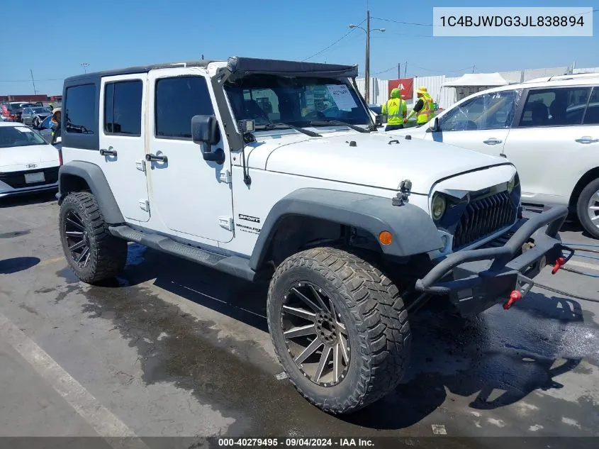 2018 Jeep Wrangler Jk Unlimited Sport S 4X4 VIN: 1C4BJWDG3JL838894 Lot: 40279495