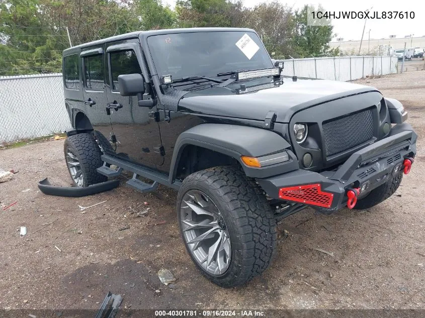 2018 Jeep Wrangler Jk Unlimited Sport S 4X4 VIN: 1C4HJWDGXJL837610 Lot: 40301781