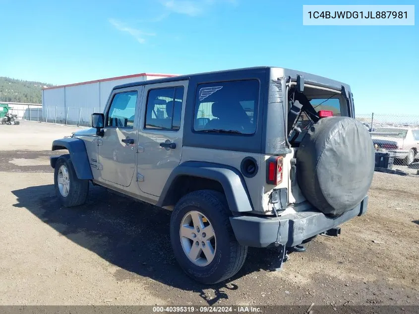 2018 Jeep Wrangler Jk Unlimited Sport S 4X4 VIN: 1C4BJWDG1JL887981 Lot: 40395319