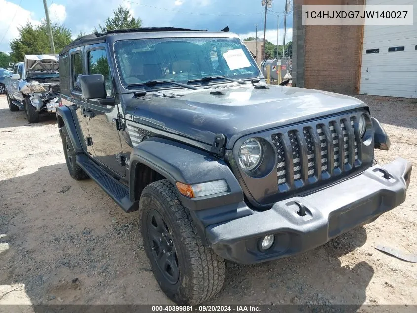 2018 Jeep Wrangler Unlimited Sport 4X4 VIN: 1C4HJXDG7JW140027 Lot: 40399881