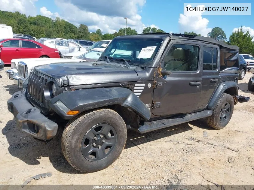 2018 Jeep Wrangler Unlimited Sport 4X4 VIN: 1C4HJXDG7JW140027 Lot: 40399881