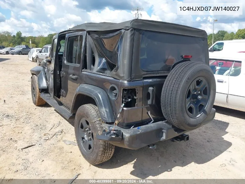 2018 Jeep Wrangler Unlimited Sport 4X4 VIN: 1C4HJXDG7JW140027 Lot: 40399881