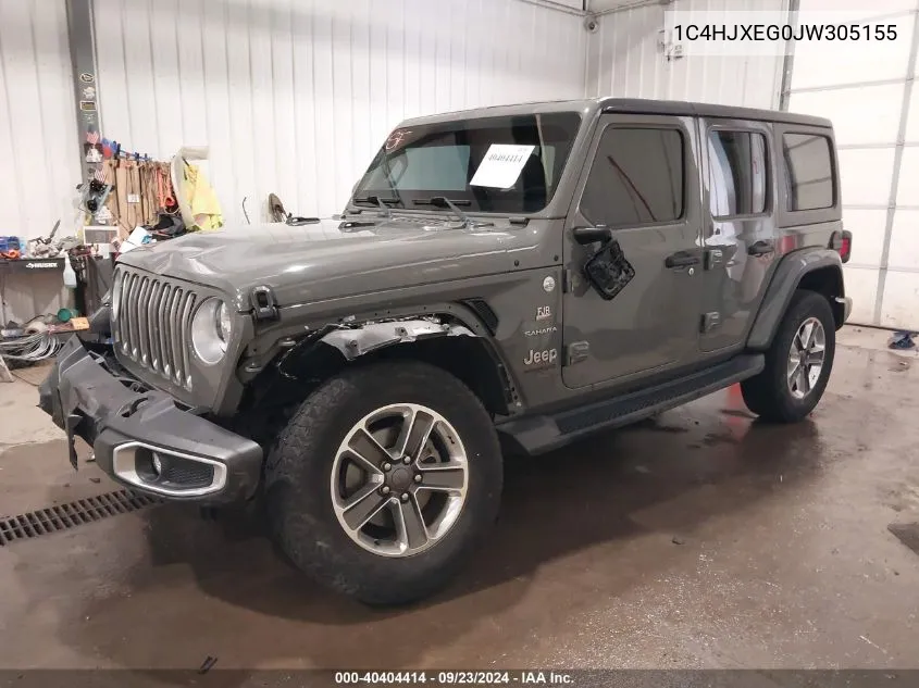 1C4HJXEG0JW305155 2018 Jeep Wrangler Unlimited Sahara 4X4