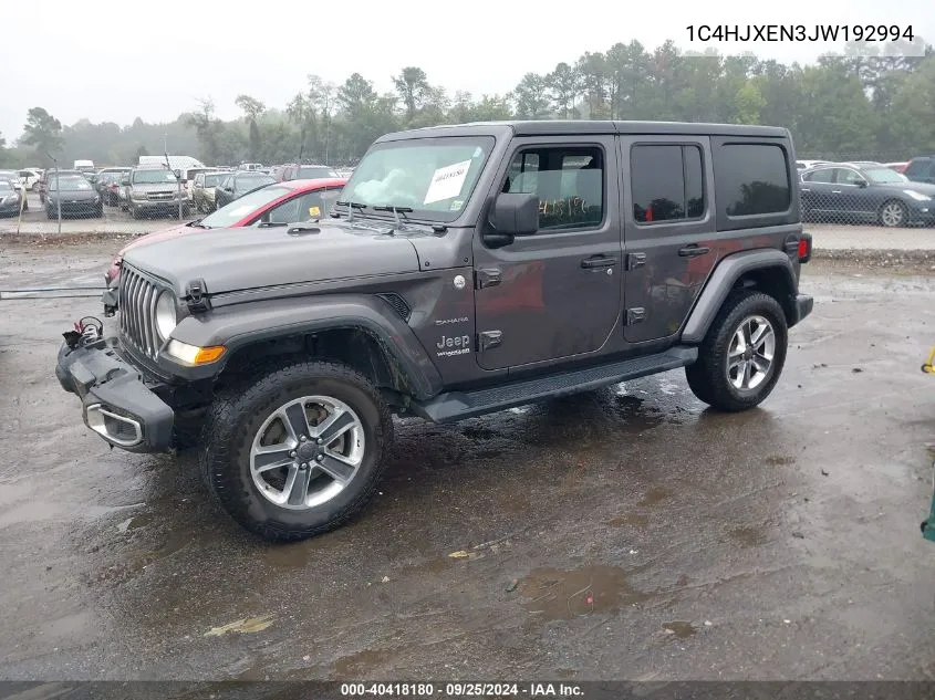 1C4HJXEN3JW192994 2018 Jeep Wrangler Unlimited Sahara 4X4