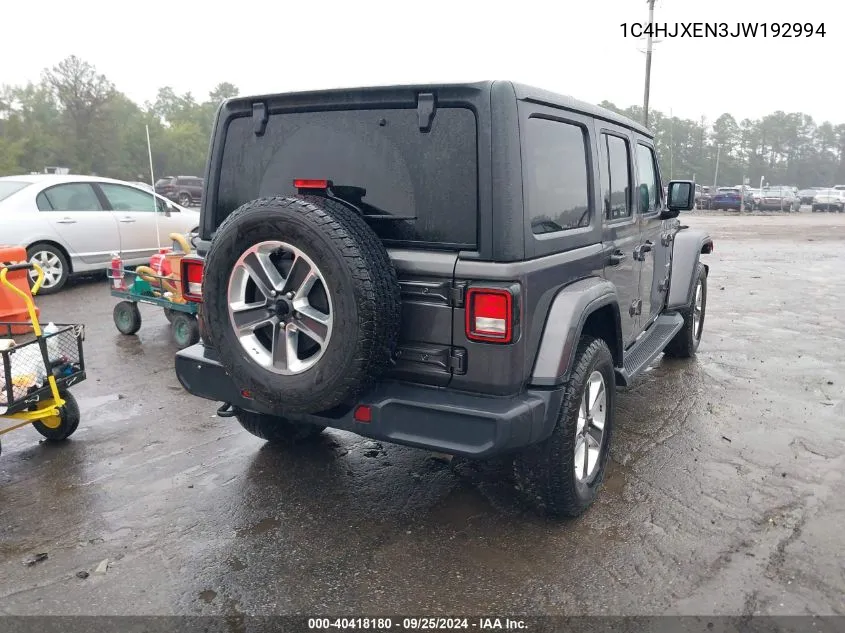 1C4HJXEN3JW192994 2018 Jeep Wrangler Unlimited Sahara 4X4