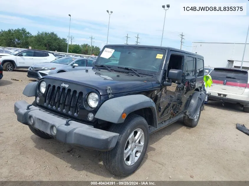 2018 Jeep Wrangler Jk Unlimited Sport S 4X4 VIN: 1C4BJWDG8JL835375 Lot: 40434391