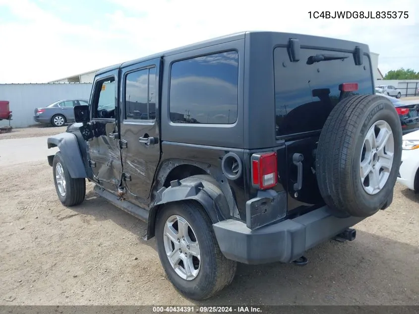 2018 Jeep Wrangler Jk Unlimited Sport S 4X4 VIN: 1C4BJWDG8JL835375 Lot: 40434391