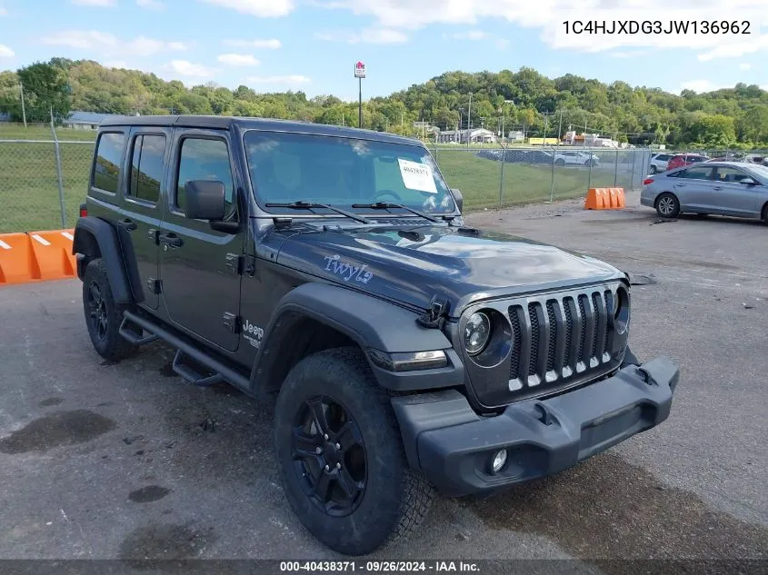 1C4HJXDG3JW136962 2018 Jeep Wrangler Unlimited Sport S 4X4