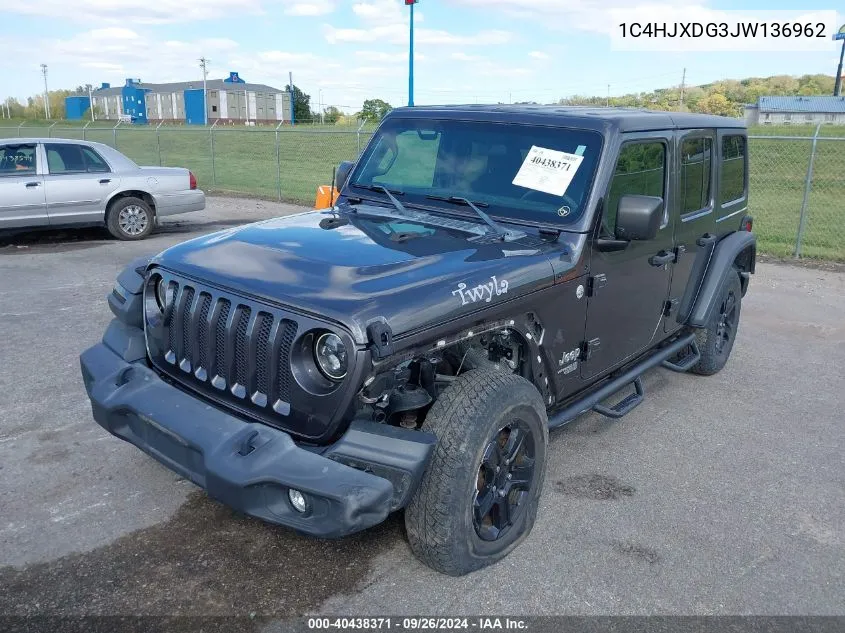 1C4HJXDG3JW136962 2018 Jeep Wrangler Unlimited Sport S 4X4