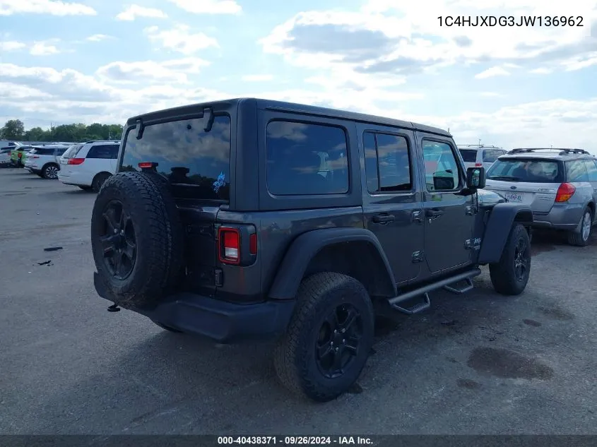 2018 Jeep Wrangler Unlimited Sport S 4X4 VIN: 1C4HJXDG3JW136962 Lot: 40438371