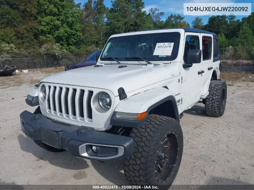 2018 Jeep Wrangler Unlimited Sahara 4X4 VIN: 1C4HJXEG4JW220092 Lot: 40522478