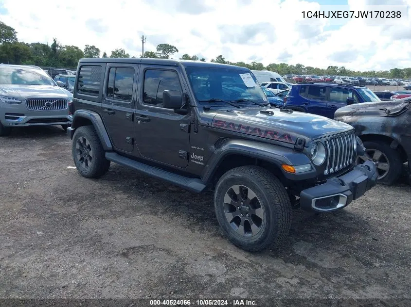 2018 Jeep Wrangler Unlimited Sahara 4X4 VIN: 1C4HJXEG7JW170238 Lot: 40524066