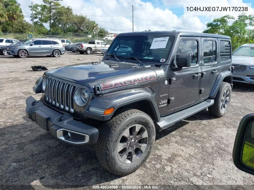 2018 Jeep Wrangler Unlimited Sahara 4X4 VIN: 1C4HJXEG7JW170238 Lot: 40524066