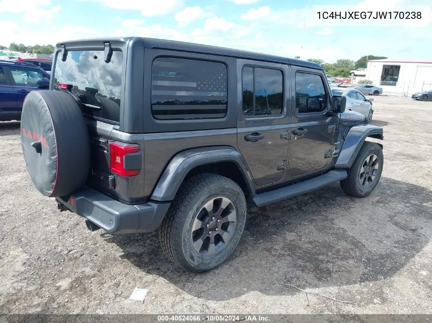 2018 Jeep Wrangler Unlimited Sahara 4X4 VIN: 1C4HJXEG7JW170238 Lot: 40524066