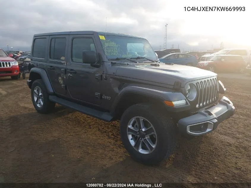 2019 Jeep Wrangler Unlimited Sahara VIN: 1C4HJXEN7KW669993 Lot: 12080782