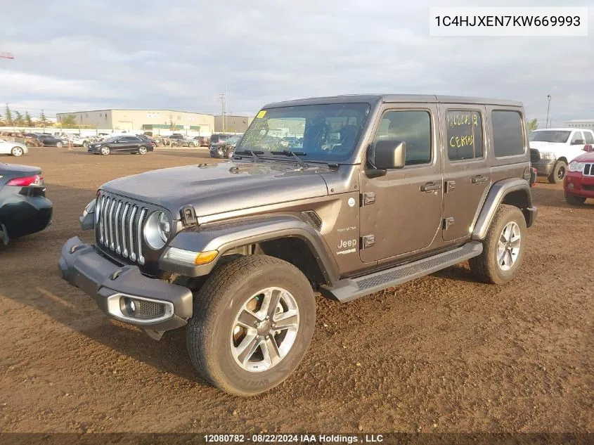 2019 Jeep Wrangler Unlimited Sahara VIN: 1C4HJXEN7KW669993 Lot: 12080782