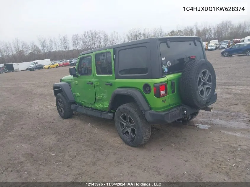 2019 Jeep Wrangler Unlimited Sport VIN: 1C4HJXDG1KW628374 Lot: 12143976