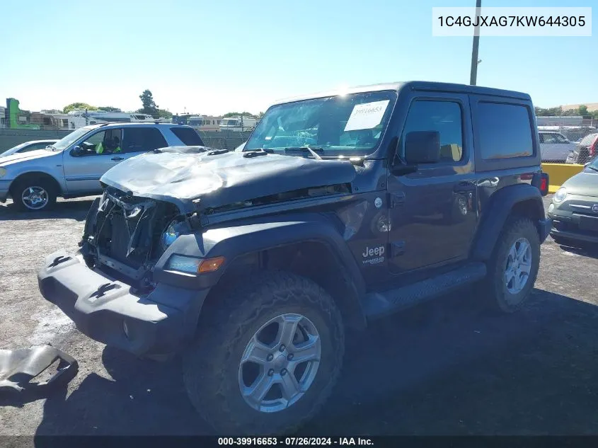 2019 Jeep Wrangler Sport S 4X4 VIN: 1C4GJXAG7KW644305 Lot: 39916653