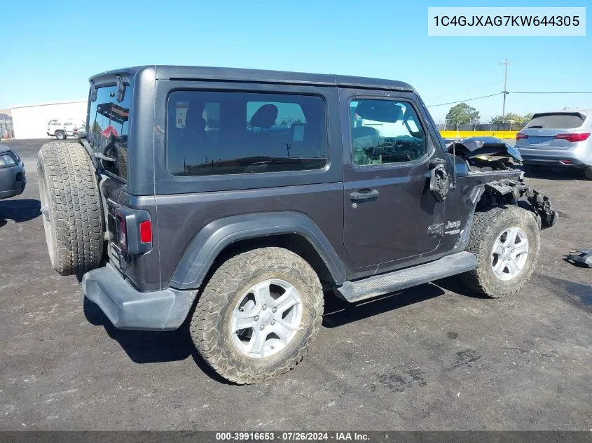 1C4GJXAG7KW644305 2019 Jeep Wrangler Sport S 4X4