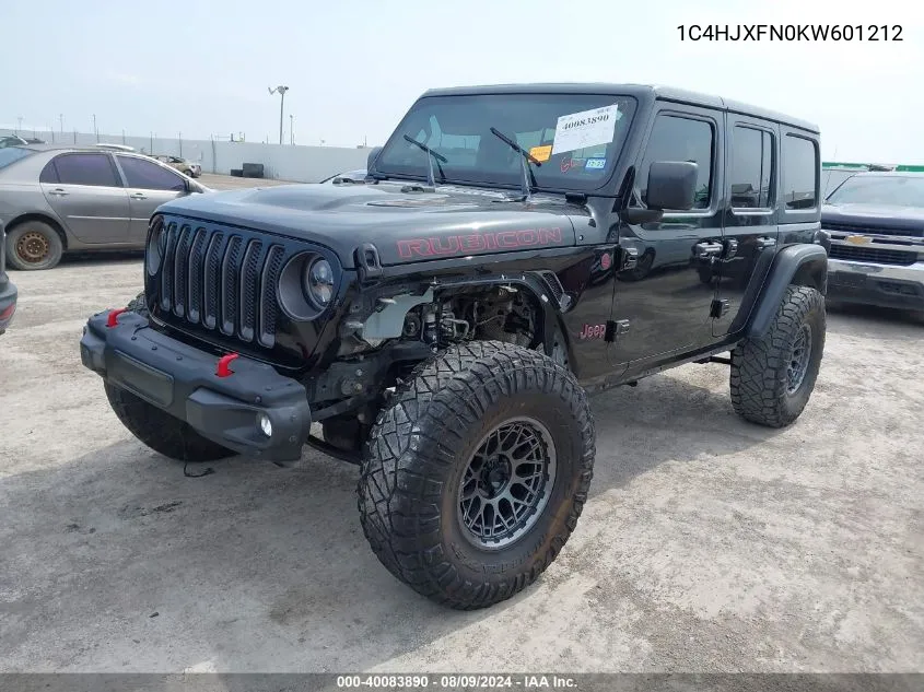 2019 Jeep Wrangler Unlimited Rubicon VIN: 1C4HJXFN0KW601212 Lot: 40083890