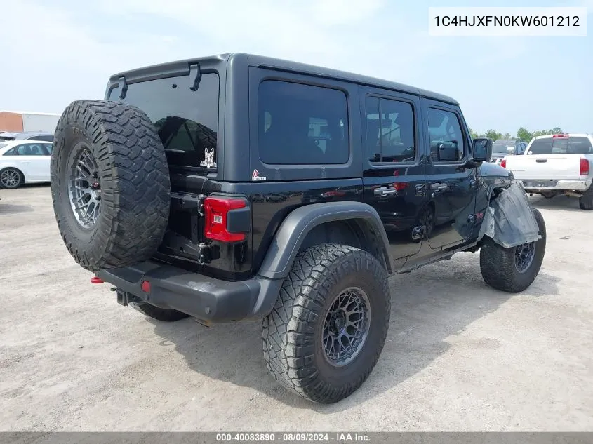 2019 Jeep Wrangler Unlimited Rubicon VIN: 1C4HJXFN0KW601212 Lot: 40083890