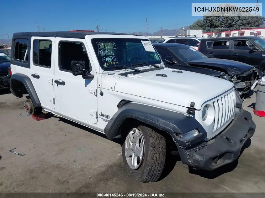 2019 Jeep Wrangler Unlimited Sport S 4X4 VIN: 1C4HJXDN4KW622549 Lot: 40145246