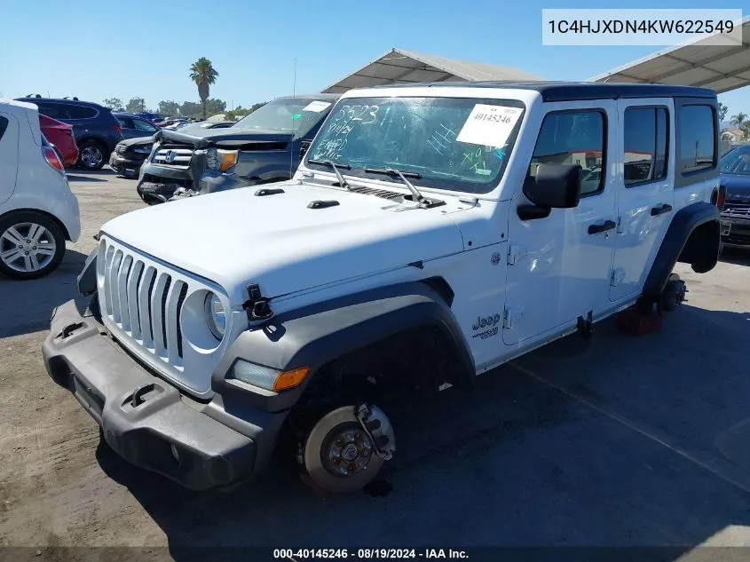 2019 Jeep Wrangler Unlimited Sport S 4X4 VIN: 1C4HJXDN4KW622549 Lot: 40145246