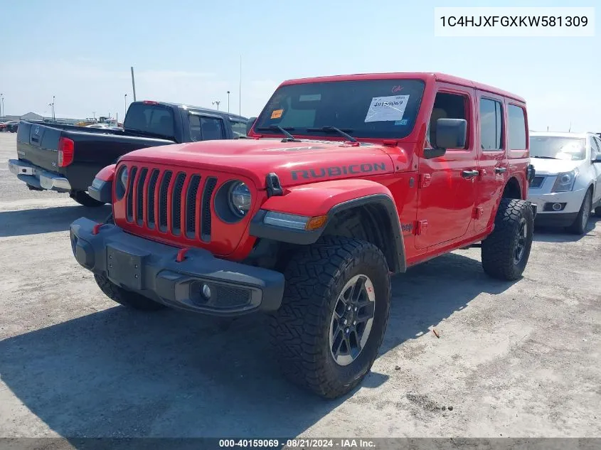 2019 Jeep Wrangler Unlimited Rubicon VIN: 1C4HJXFGXKW581309 Lot: 40159069