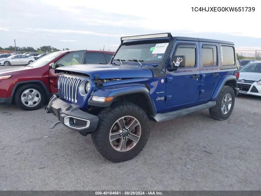 2019 Jeep Wrangler Unlimited Sahara 4X4 VIN: 1C4HJXEG0KW651739 Lot: 40184661