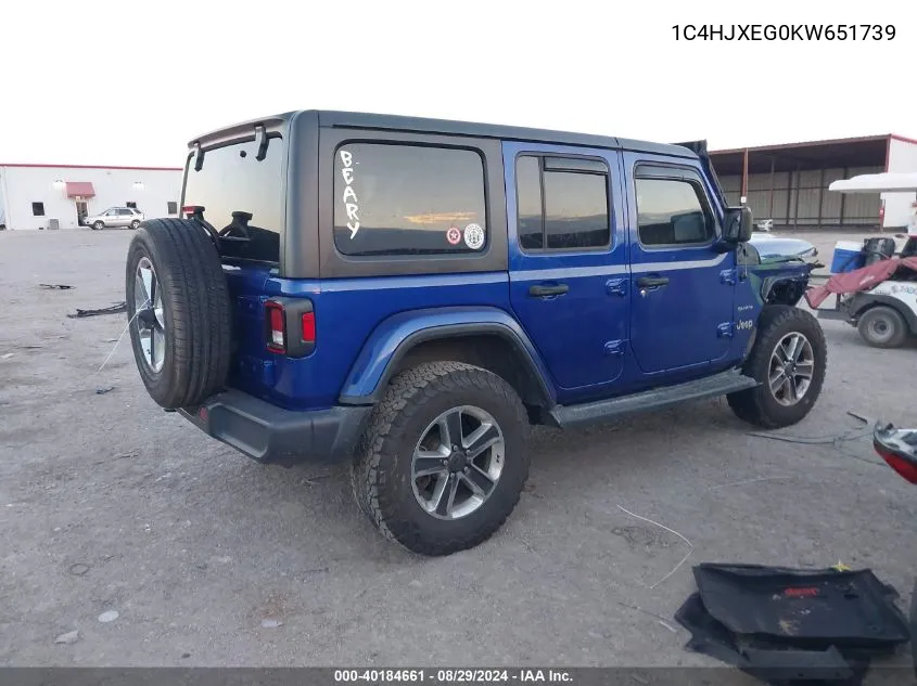 1C4HJXEG0KW651739 2019 Jeep Wrangler Unlimited Sahara 4X4