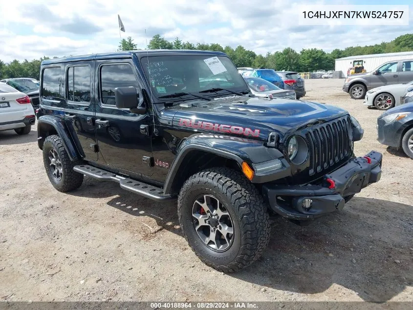 2019 Jeep Wrangler Unlimited Rubicon 4X4 VIN: 1C4HJXFN7KW524757 Lot: 40188964