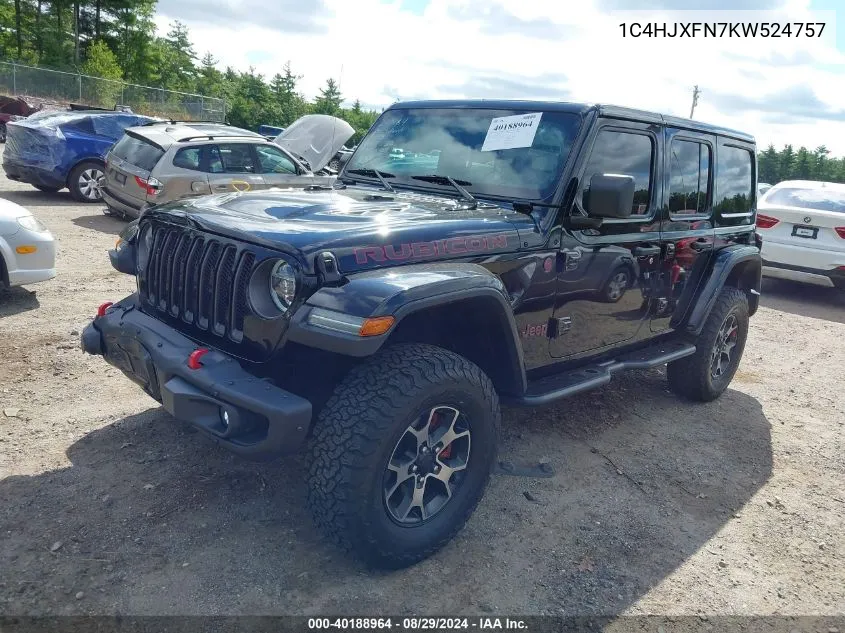 2019 Jeep Wrangler Unlimited Rubicon 4X4 VIN: 1C4HJXFN7KW524757 Lot: 40188964