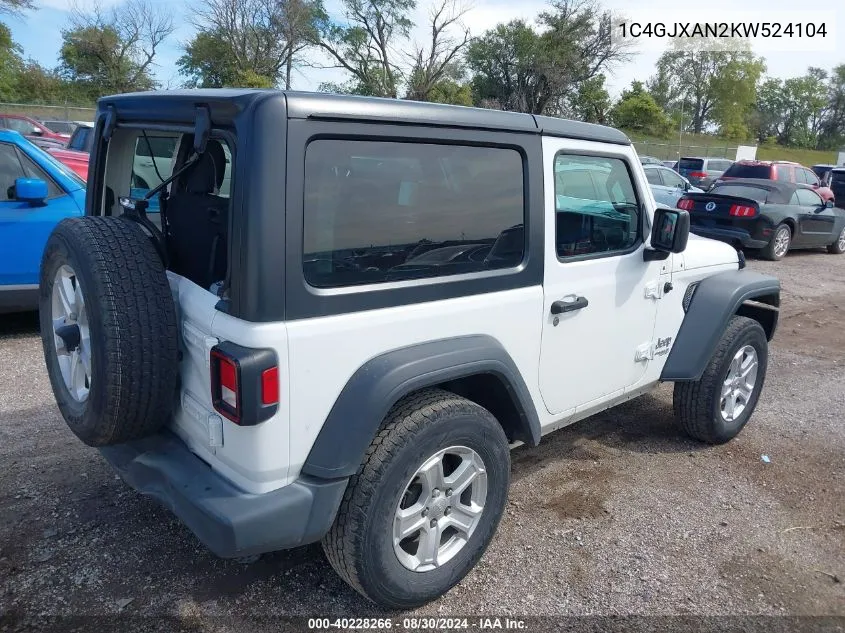 2019 Jeep Wrangler Sport S 4X4 VIN: 1C4GJXAN2KW524104 Lot: 40228266