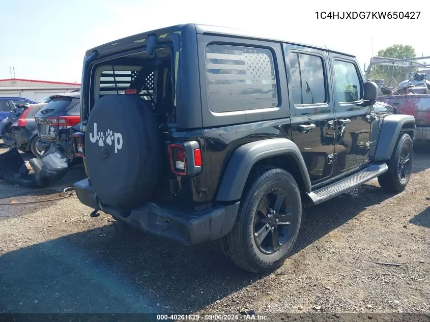 2019 Jeep Wrangler Unlimited Sport Altitude 4X4 VIN: 1C4HJXDG7KW650427 Lot: 40261629