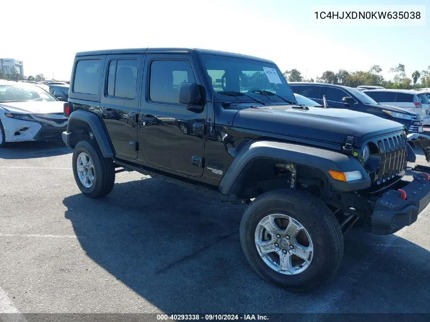 1C4HJXDN0KW635038 2019 Jeep Wrangler Unlimited Sport S 4X4